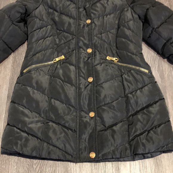 Steve Madden Girls XS Long Winter Dress Puffer with Gold Accents - Picture 3 of 11